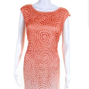 Lafayette 148 New York Women Croshet Ribbon Overlay Ombres dress peach color